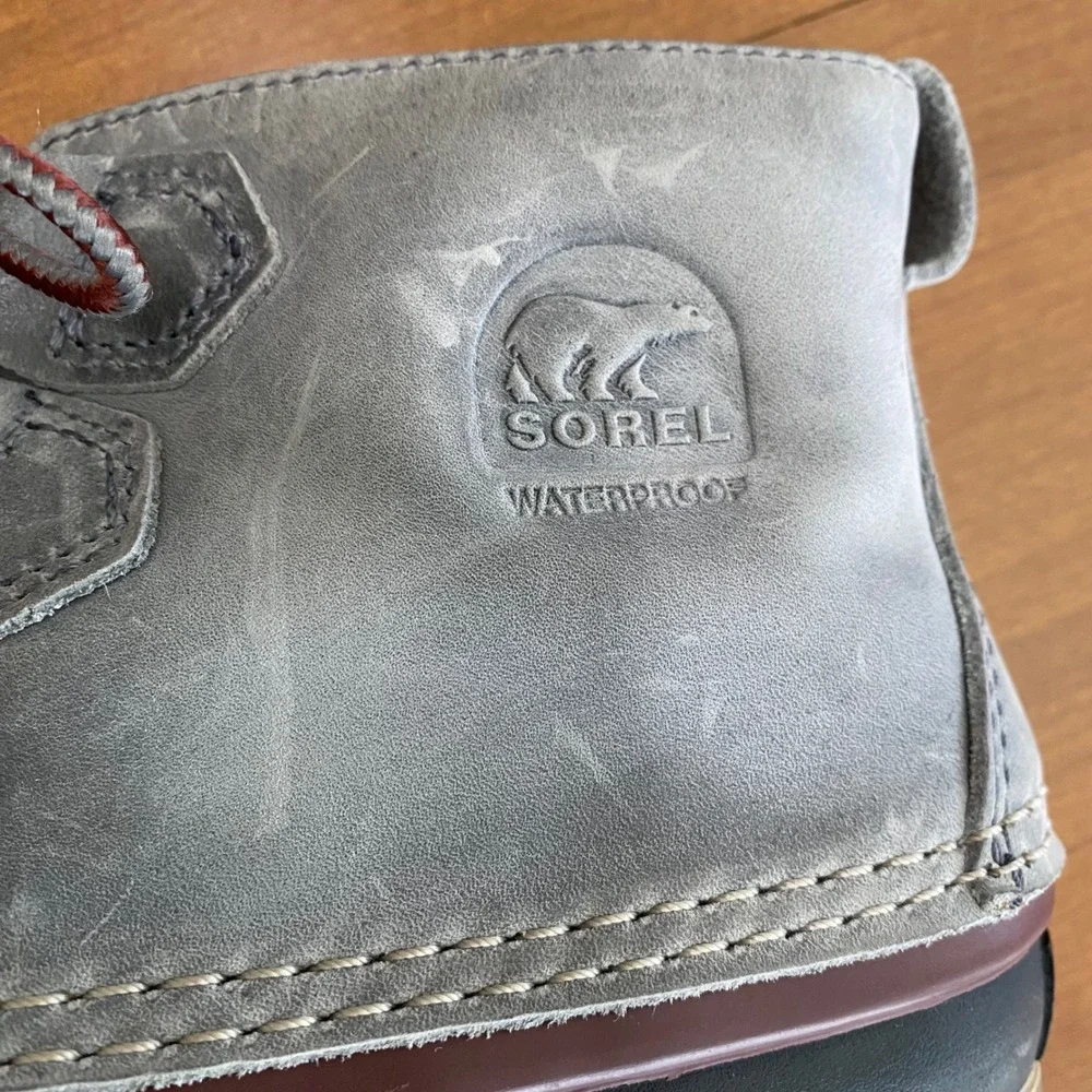 Sorel Out N About Leather Duck Boots Quarry Grey Black Waterproof NL2133-052 8.5